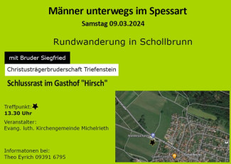 Bild der Ortschaft Schollbrunn und Informationen zur Wanderung